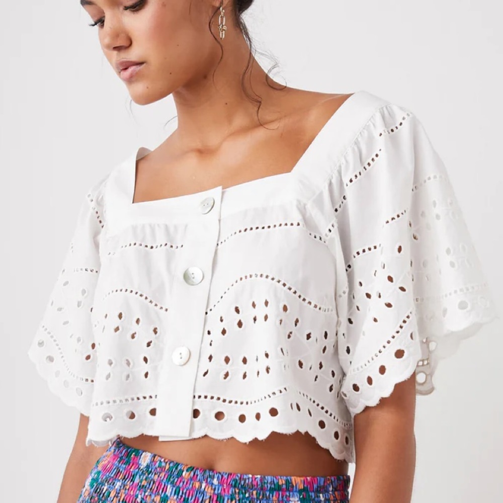 Medium White Eyelet Rails Crop “Kit Top”